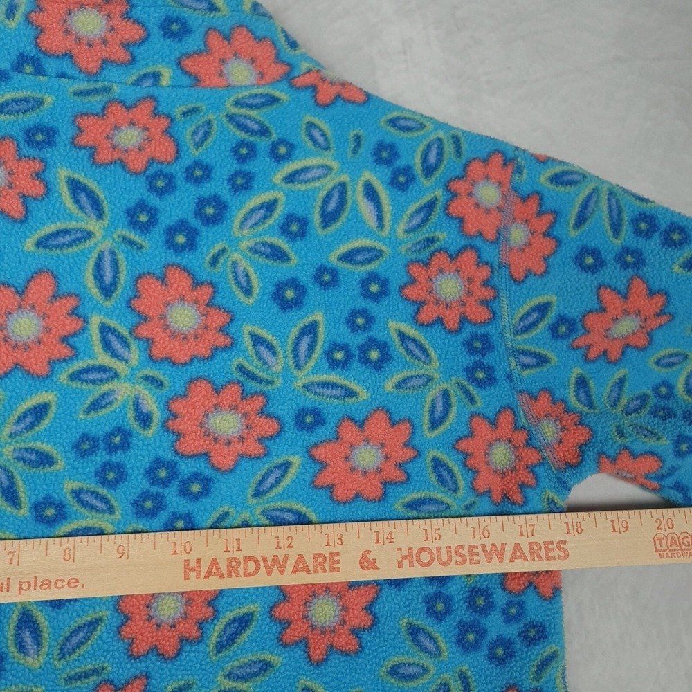 Vintage LL Bean Fleece Jacket Girls Small Blue Floral 1/4 Zip Pullover 90s Y2K - Picture 13 of 16